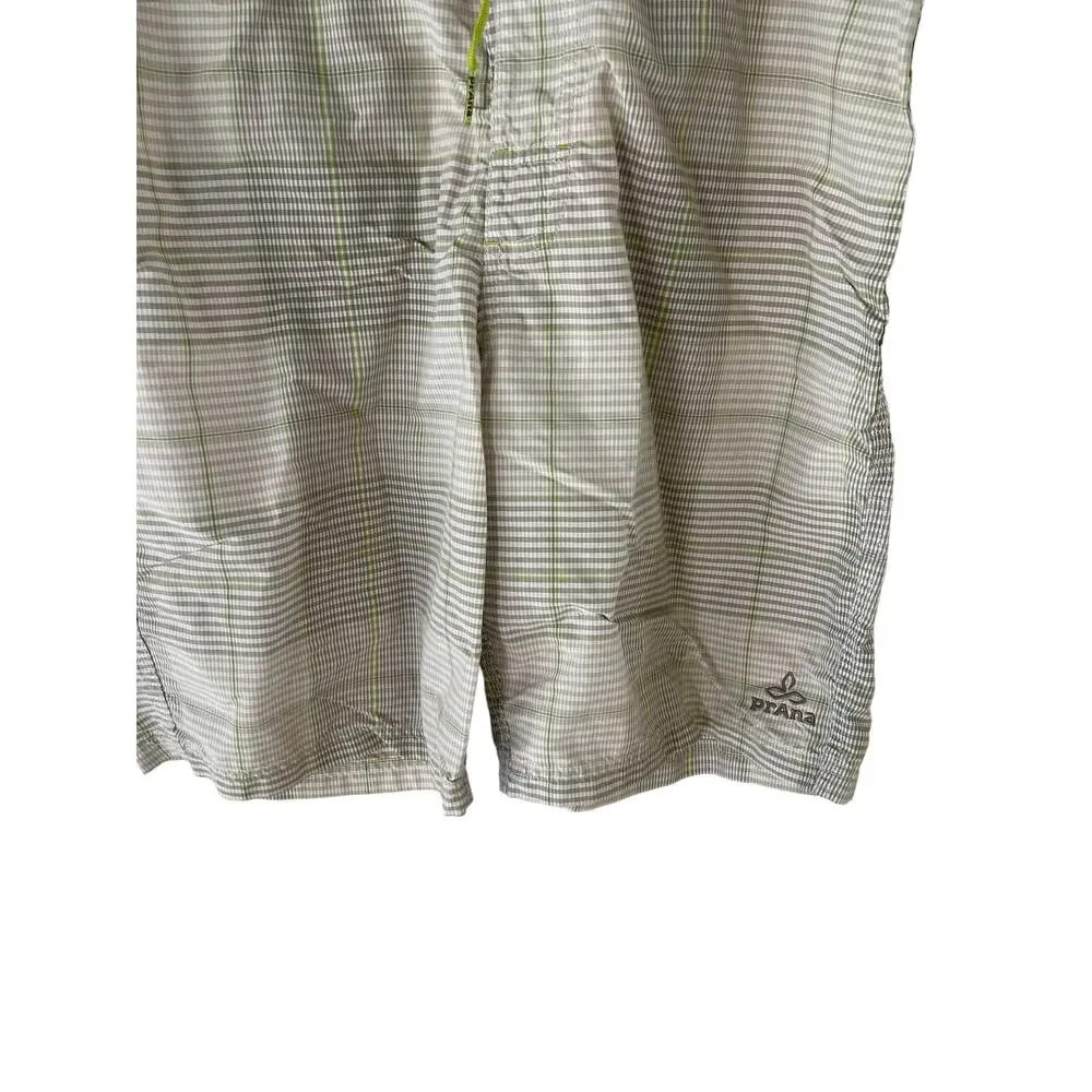 Prana Men's Size‎ 34 El Porto UPF 50 Grey White Plaid Board Swim Trunks Shorts